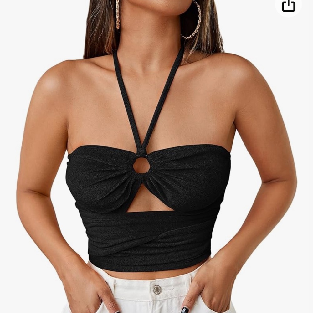 Towel like fabric black crop top